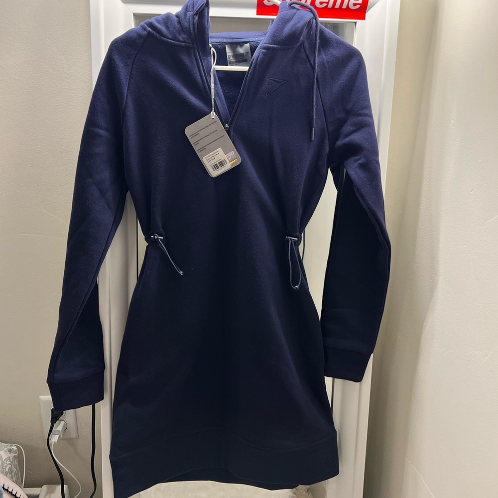 Gymshark Slim Fit Hooded Dress in Navy Blue Size: XS